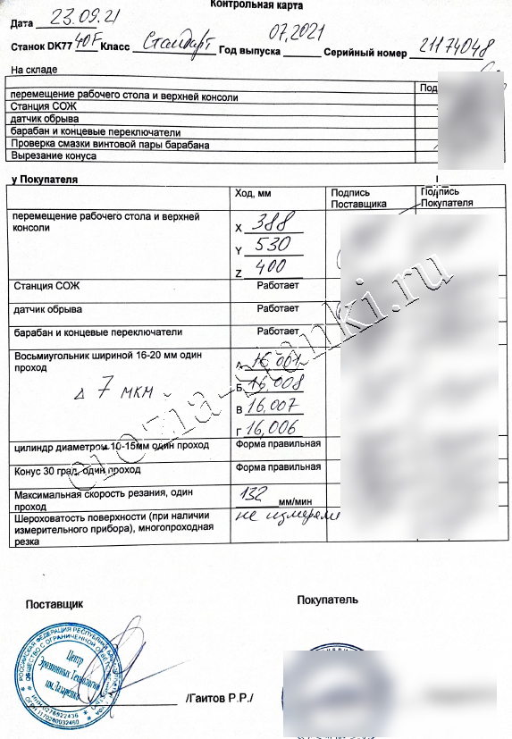 Отчет по итогам ПНР станок DK 7740 проволочно-вырезной Стандарт, Ижевск.