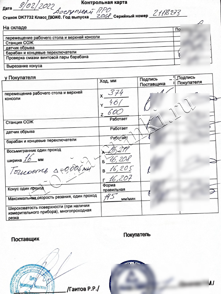 Отчет по итогам ПНР Станок DK 7732 проволочно-вырезной ПРО, Бишкек.