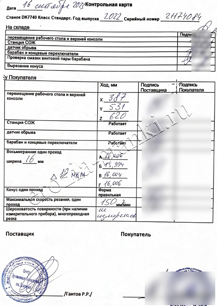 Отчет по итогам ПНР Станок DK7740 проволочно-вырезной Стандарт, Пенза.