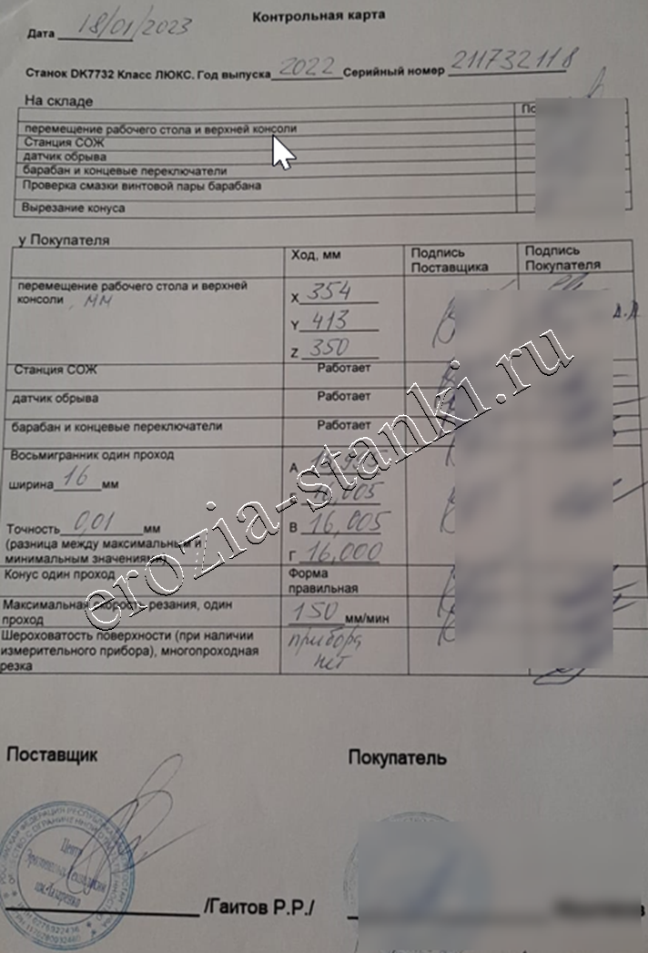 Отчет по итогам ПНР Станок DK7732 проволочно-вырезной Люкс, г.Казань.